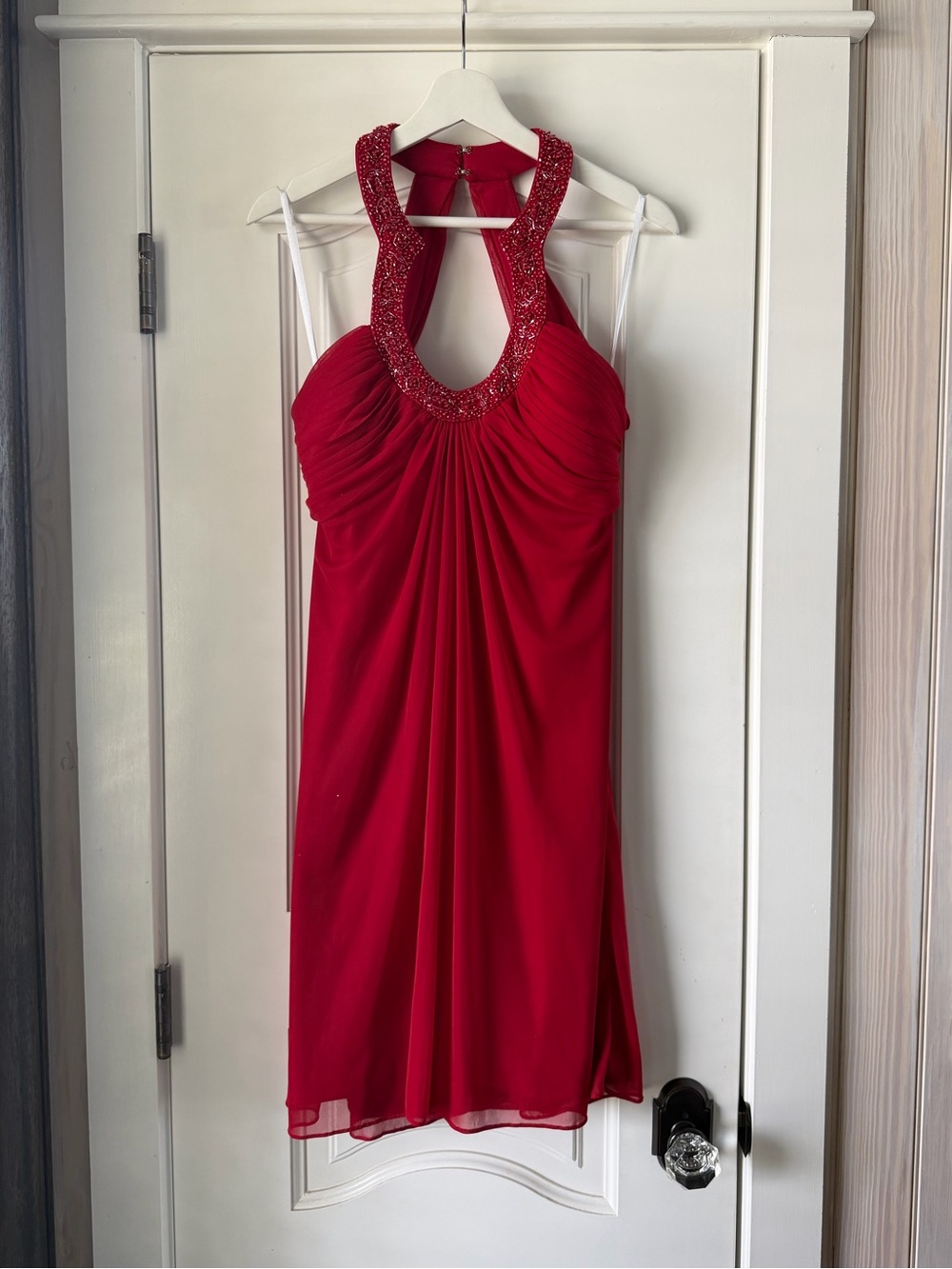 Vintage Red Beaded Halter Chiffon Cocktail Dress